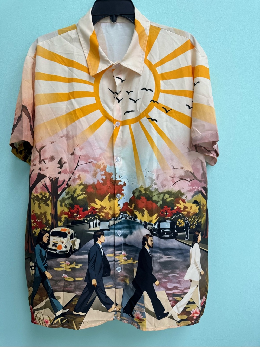 New Unisex BEATLES Sunrise Abbey Road Printed Button-Up Shirt 44x34
